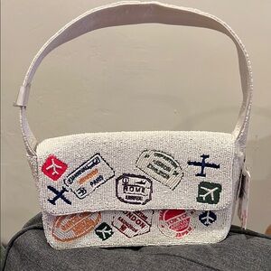 Handcrafted in India travel stamp beaded bag NEW